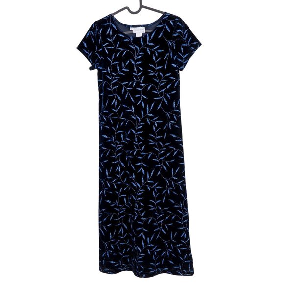 Maggie Breen Dresses & Skirts - Maggie Breen VTG Maxi Dress 6P Navy Blue Velvet Glitter Leaves Modest USA Long